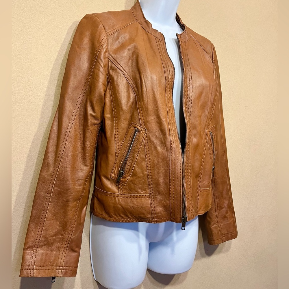 Halogen Structured Cropped Leather Jacket - image 3
